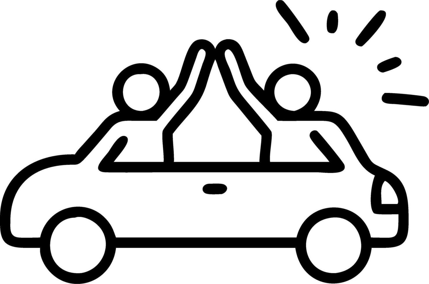Friends high fiving inside a car after passing a driving test vector