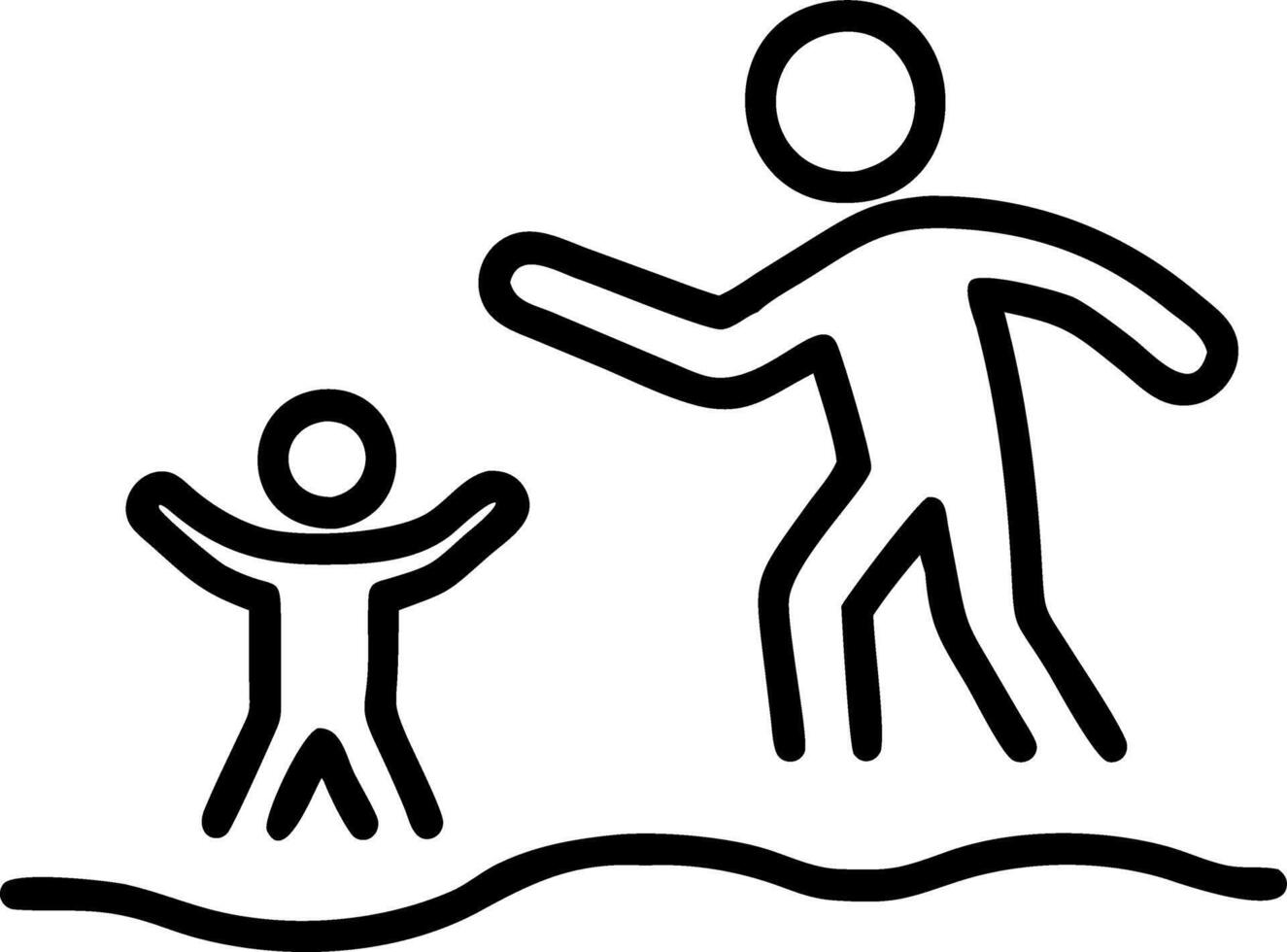 Glossy background of a parent and child walking along the beach with copy space in the sky vector