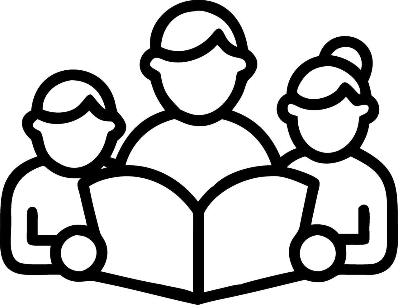 Grandparents reading to grandchildren with plain background and copy space vector