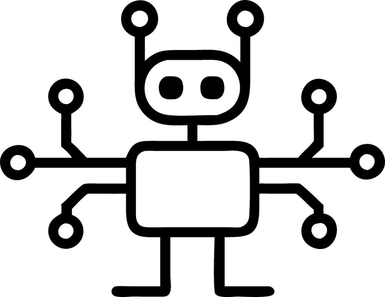 Isolated AI Robot Icon with Floating Data Streams vector