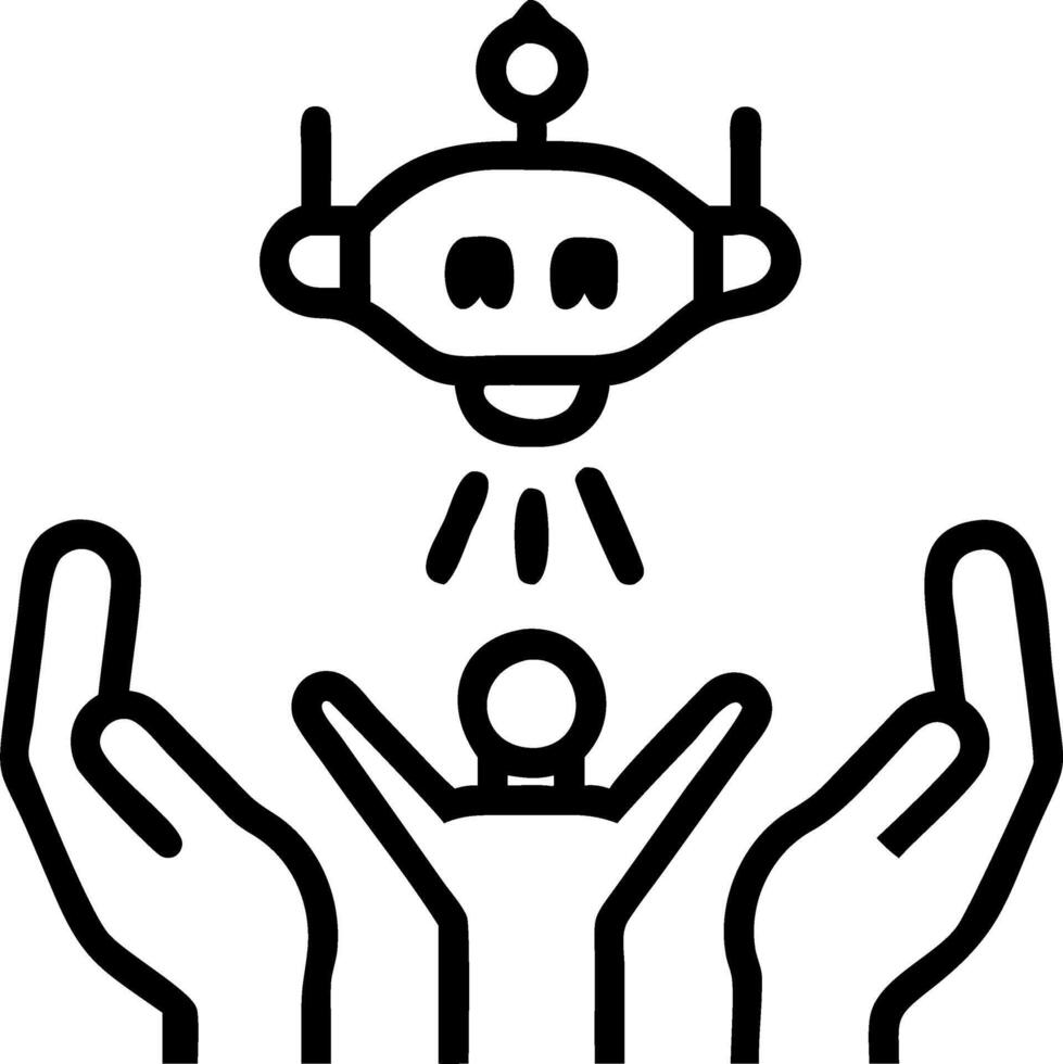 Macro image of a family touching a luminescent nano robot hovering above their palms vector