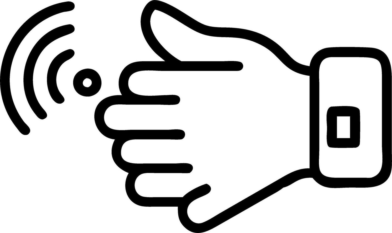 Macro image of a grandparents hand using a voice activated wearable translator with a grandchild vector