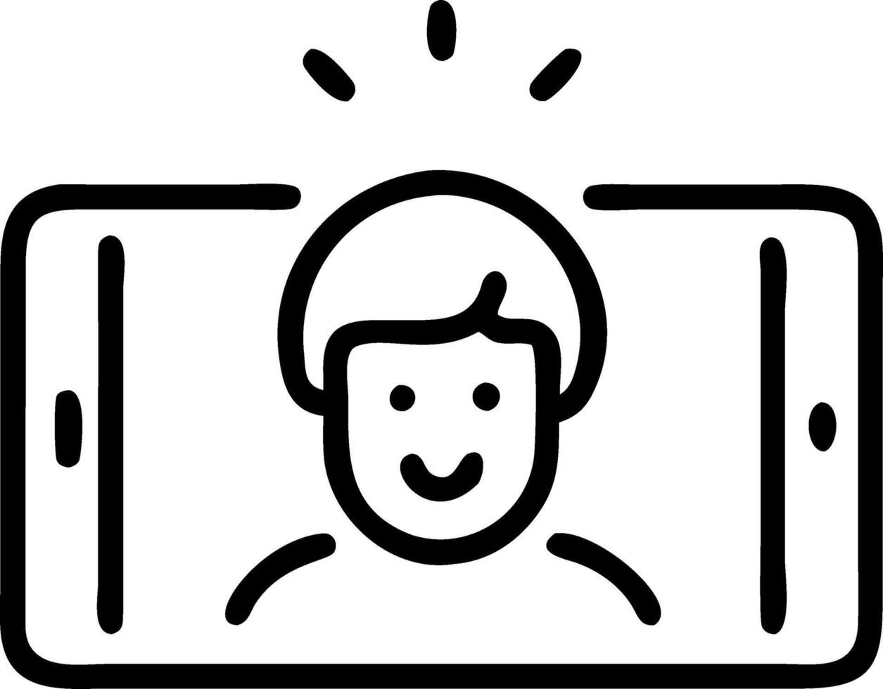 Macro image of face illuminated by holographic display from tablet vector