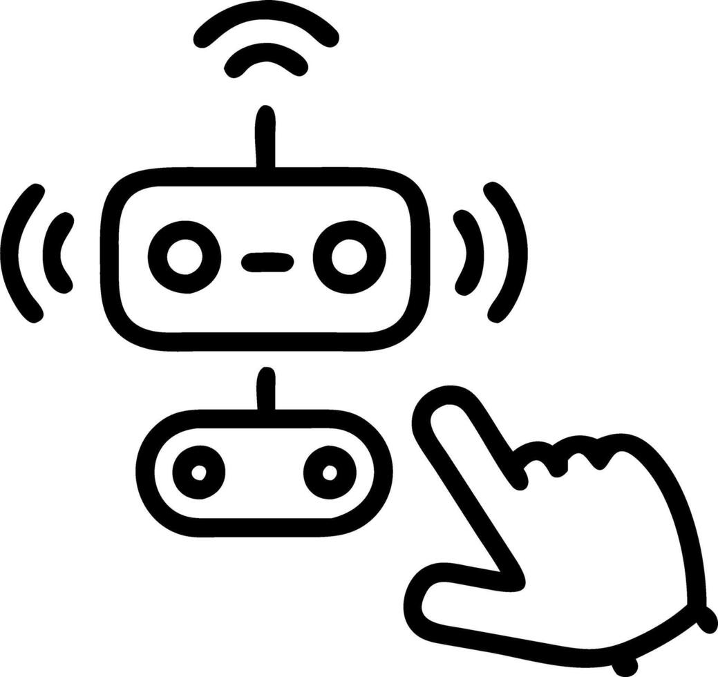 Macro shot of a childs hand controlling a smart toy robot with a wearable device vector