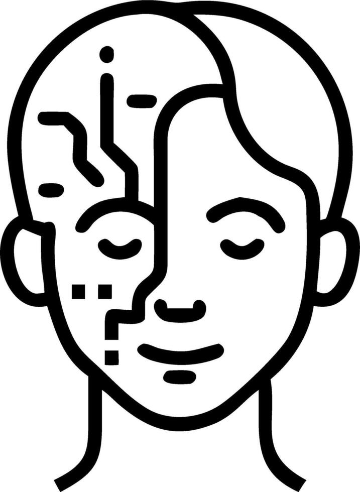 Macro shot of an elderly womans face with digital circuitry overlay vector