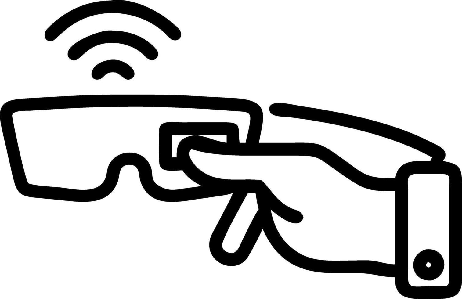 Macro shot of hand adjusting futuristic smart glasses vector
