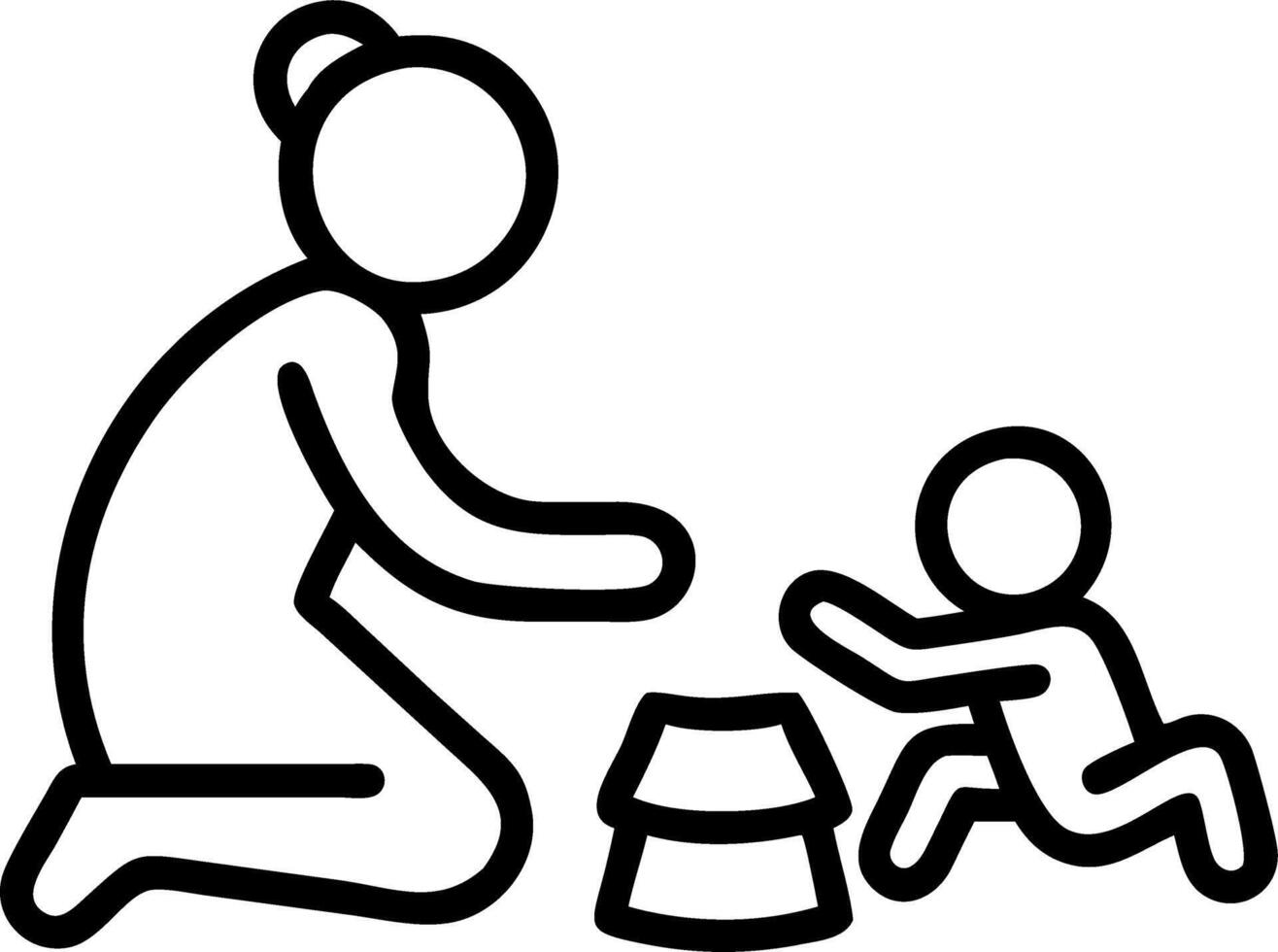 Mother and baby playing with toys on the living room floor candid with copy space vector