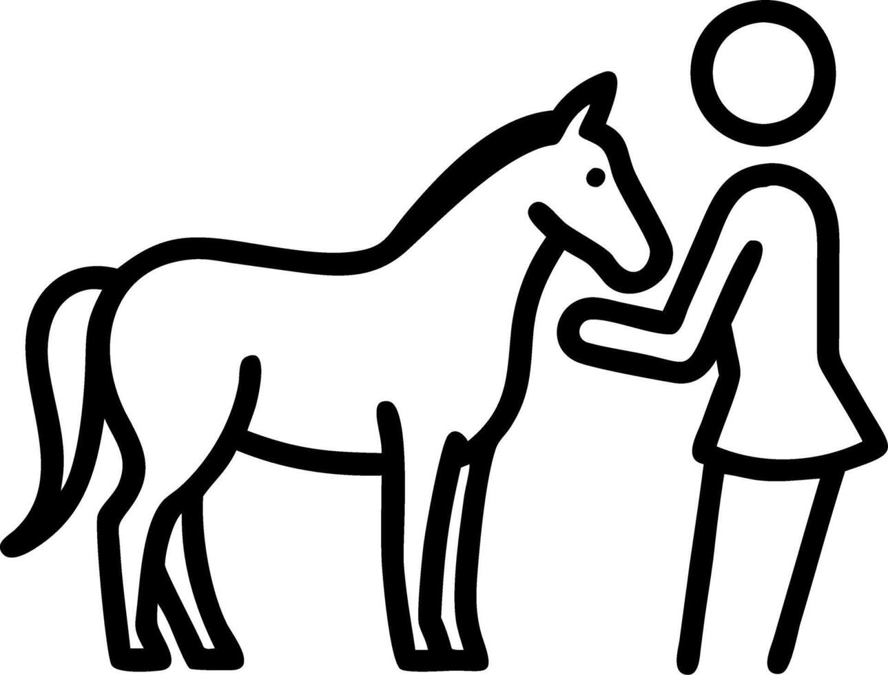 Mother and daughter grooming horse on farm vector