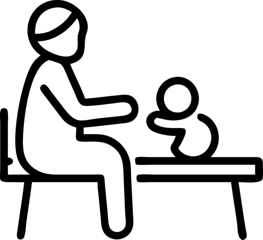 Mother feeding baby on a park bench candid with copy space vector