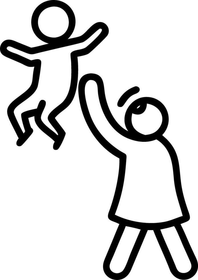 Mother lifting baby into the air in a backyard bright sunny day with copy space vector