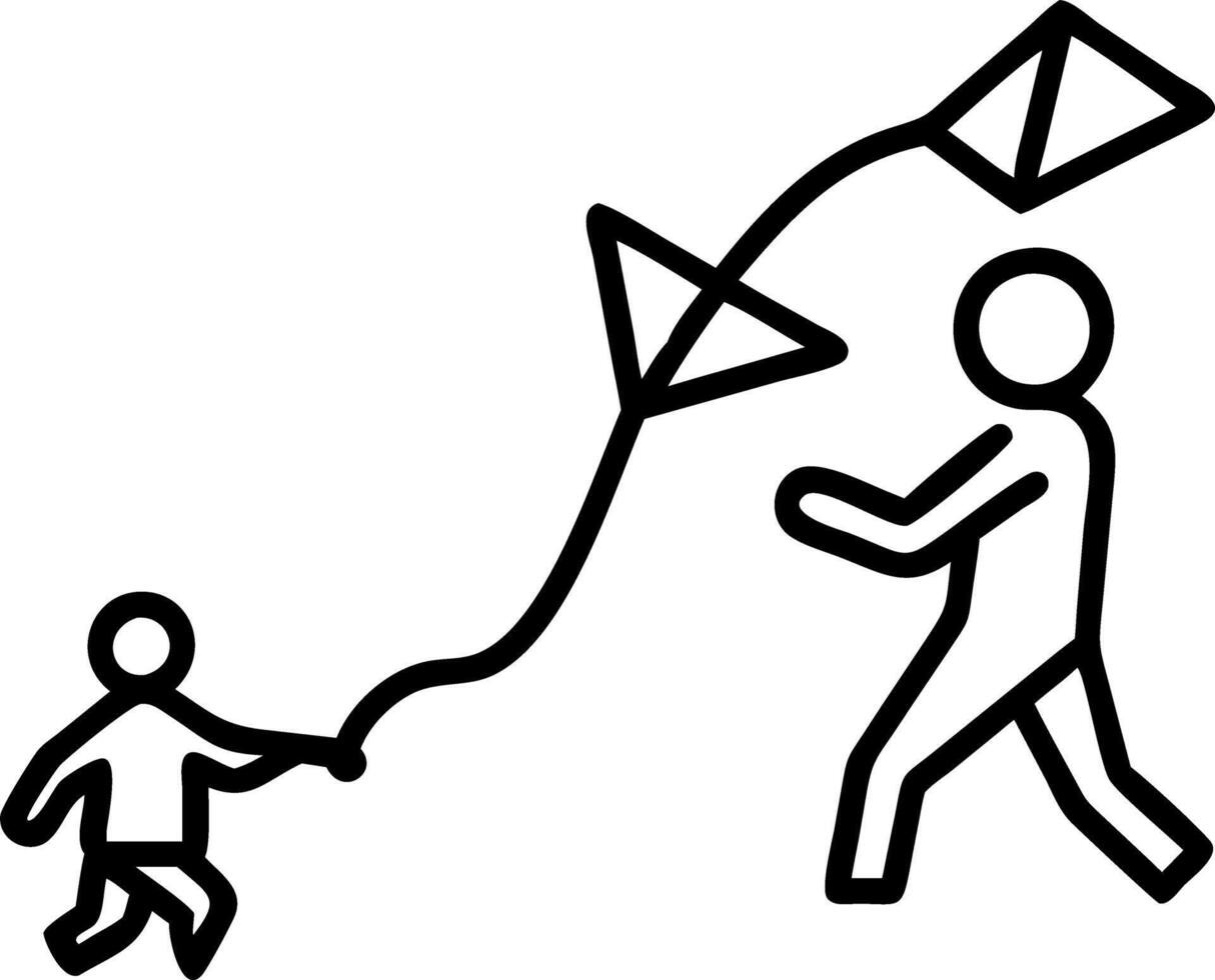 Parent and child flying a kite together in a park candid shot vector