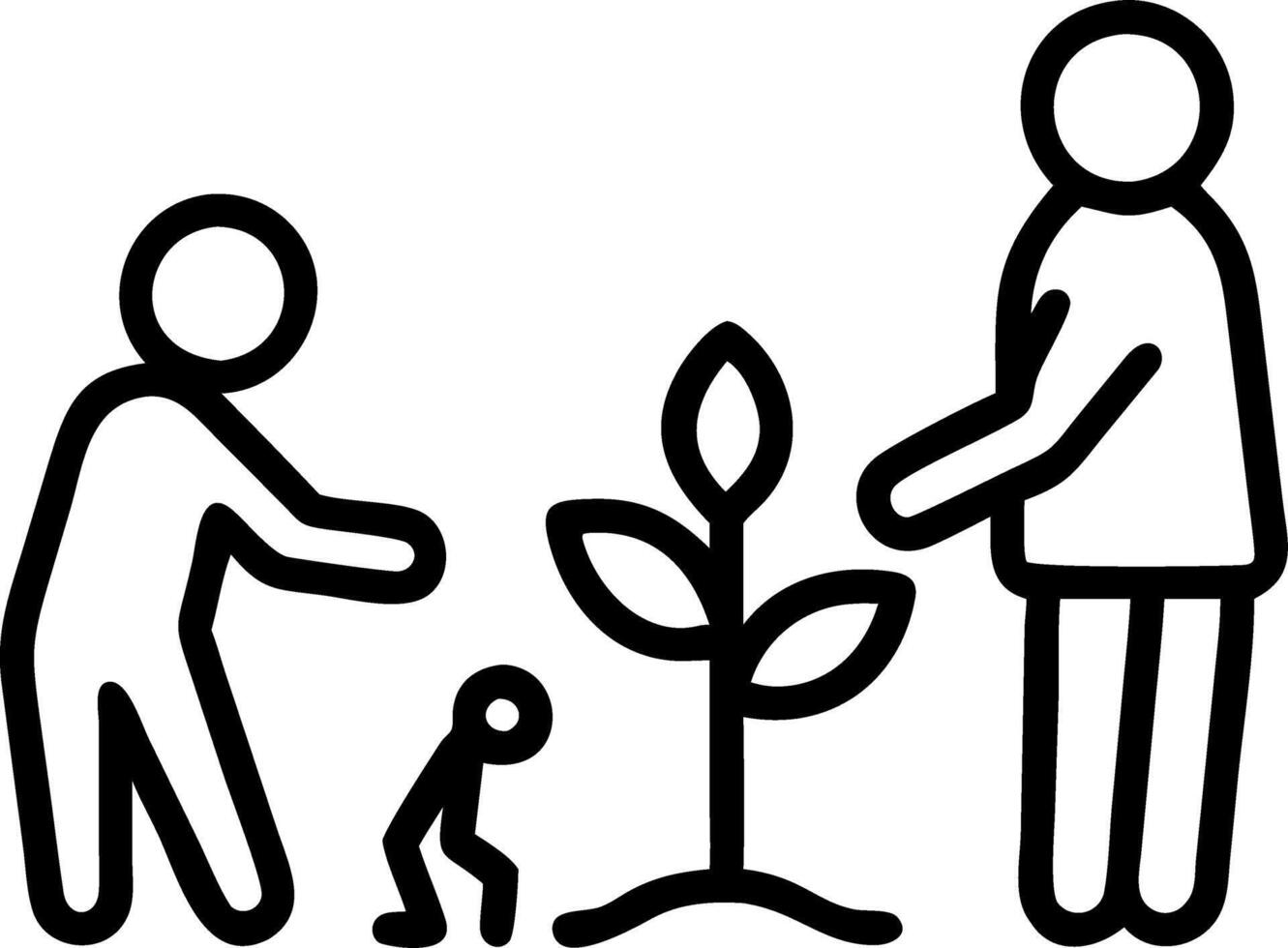 Parents and their teenage child gardening together with a plain background and copy space vector