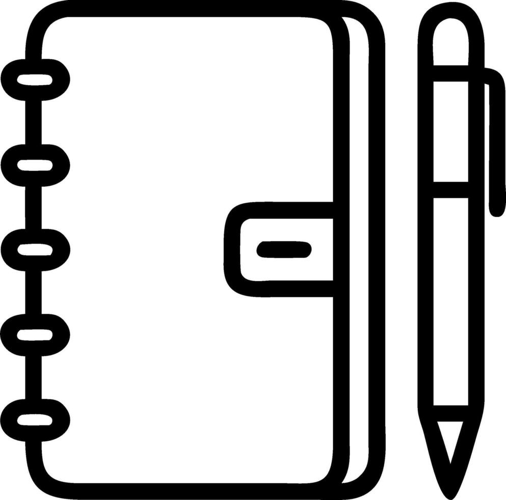 Plain background featuring a glossy notebook with pen and copy space on sides vector