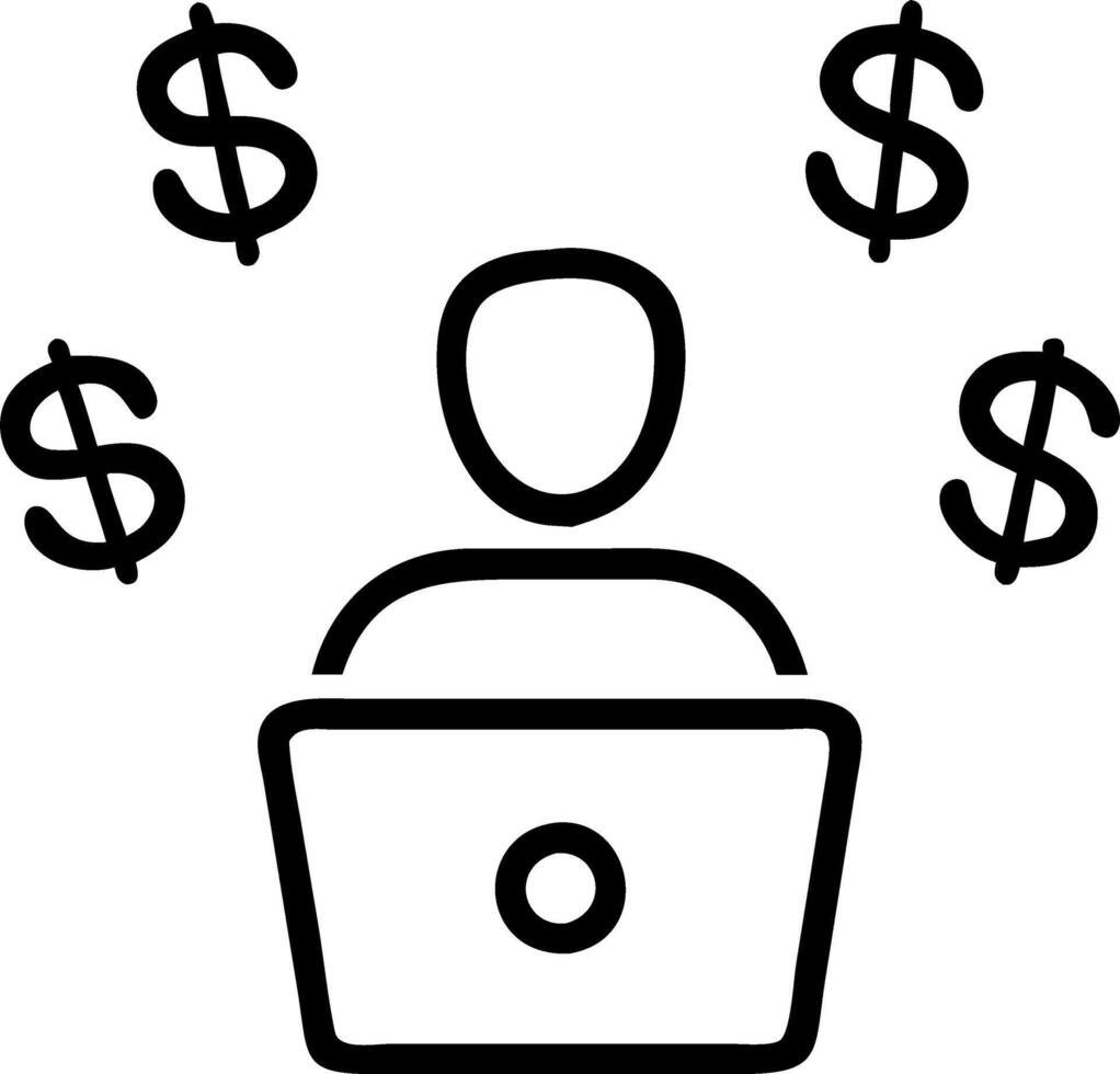 Professional using a laptop with floating currency and financial icons vector