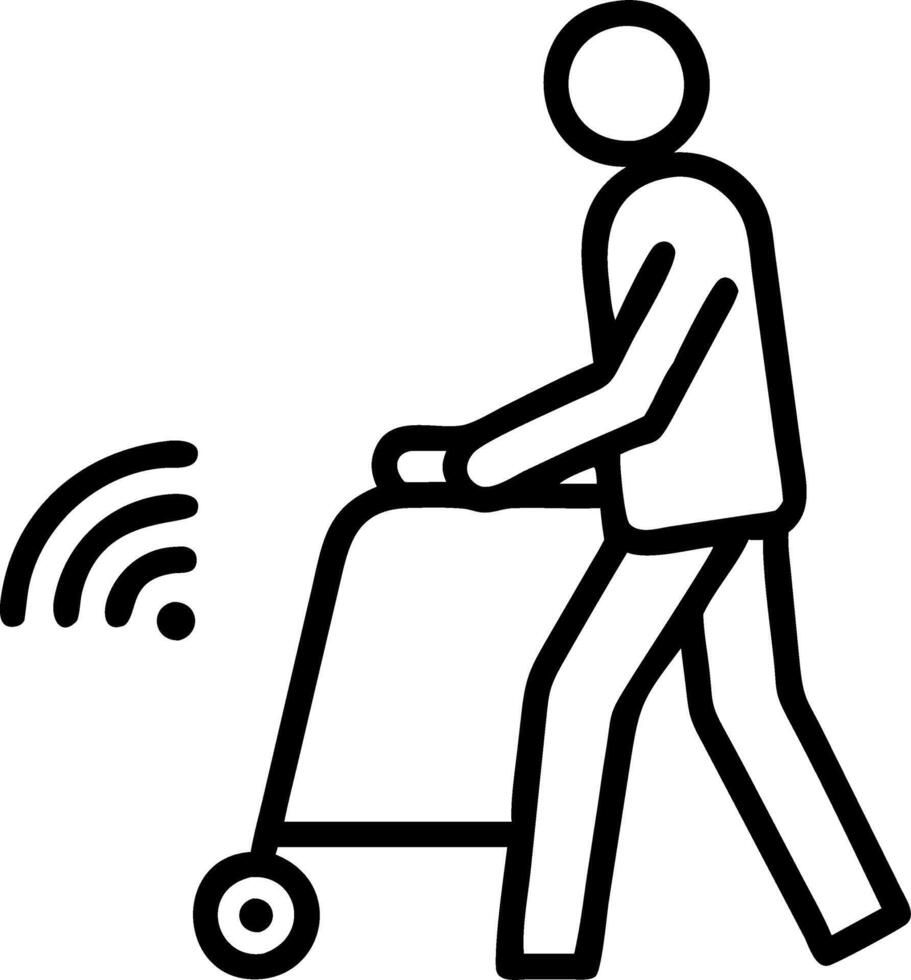 Senior man using a smart walker with tech features in a macro close up and copy space vector