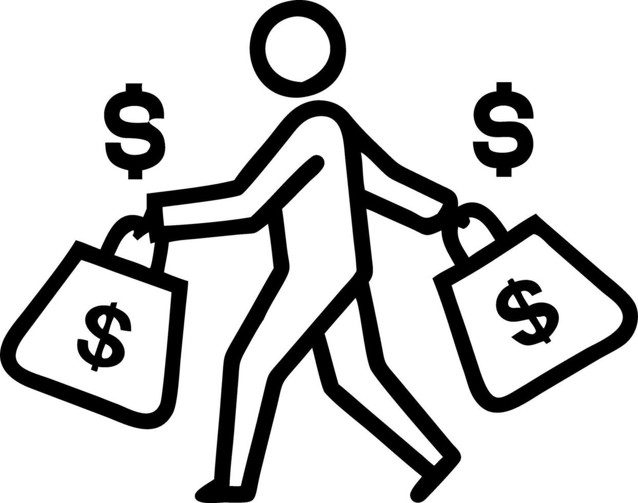 Shopper holding bags with currency symbols in candid street scene vector