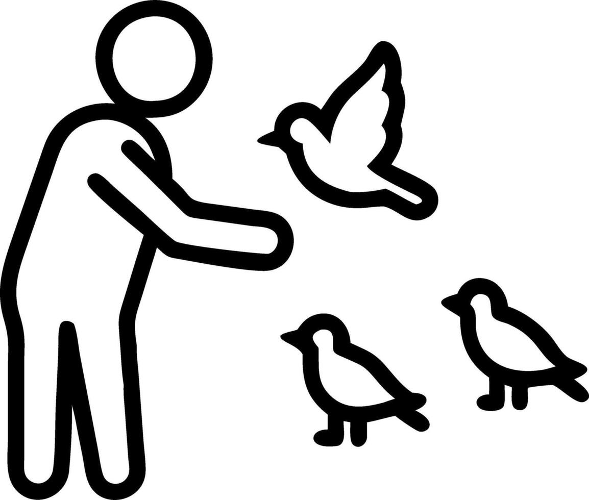 Silhouette of a person feeding birds with soft glow vector