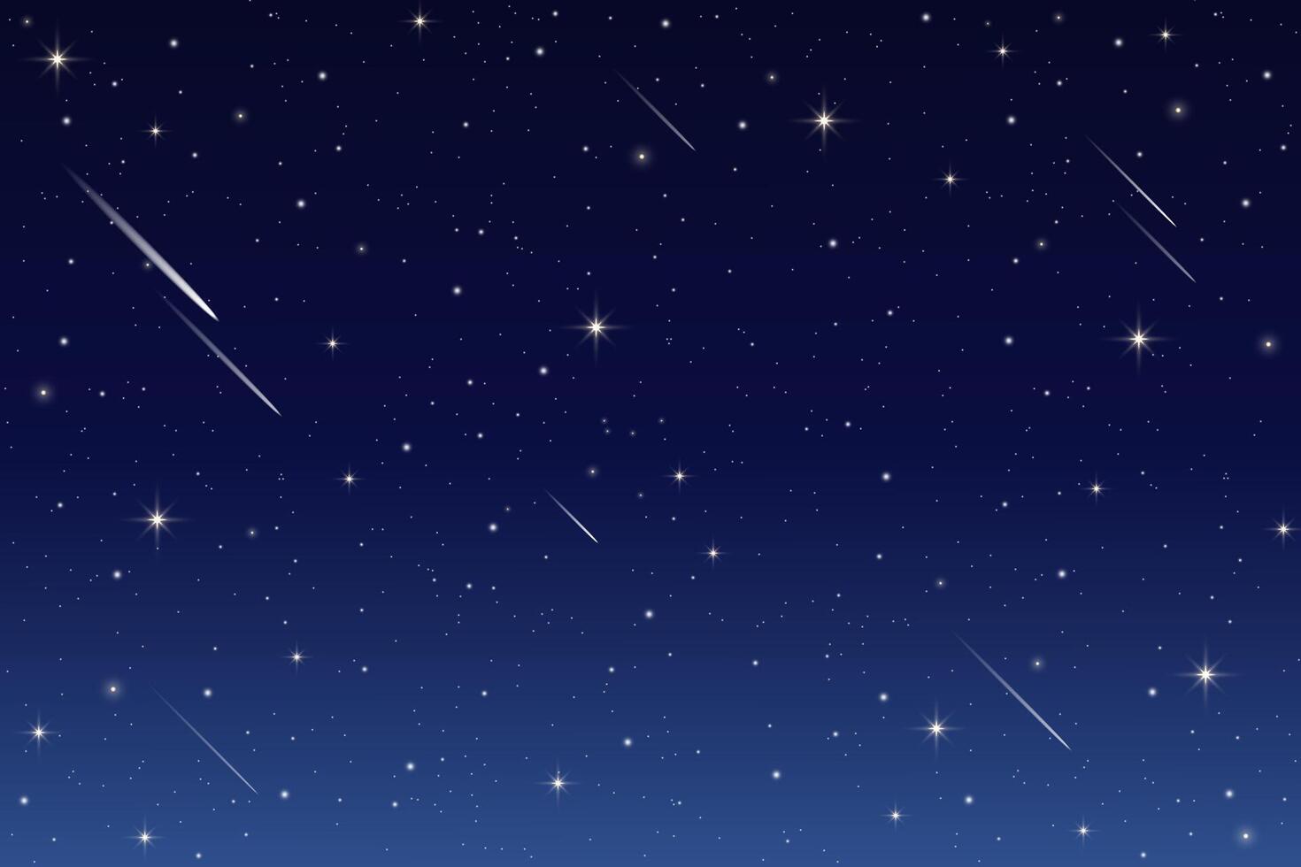 Night sky background with stars and comets. Dark blue galaxy outer space with constellations with cosmic light of sparkles. Magic astrology gradient wallpaper. Realistic beautiful nature vector