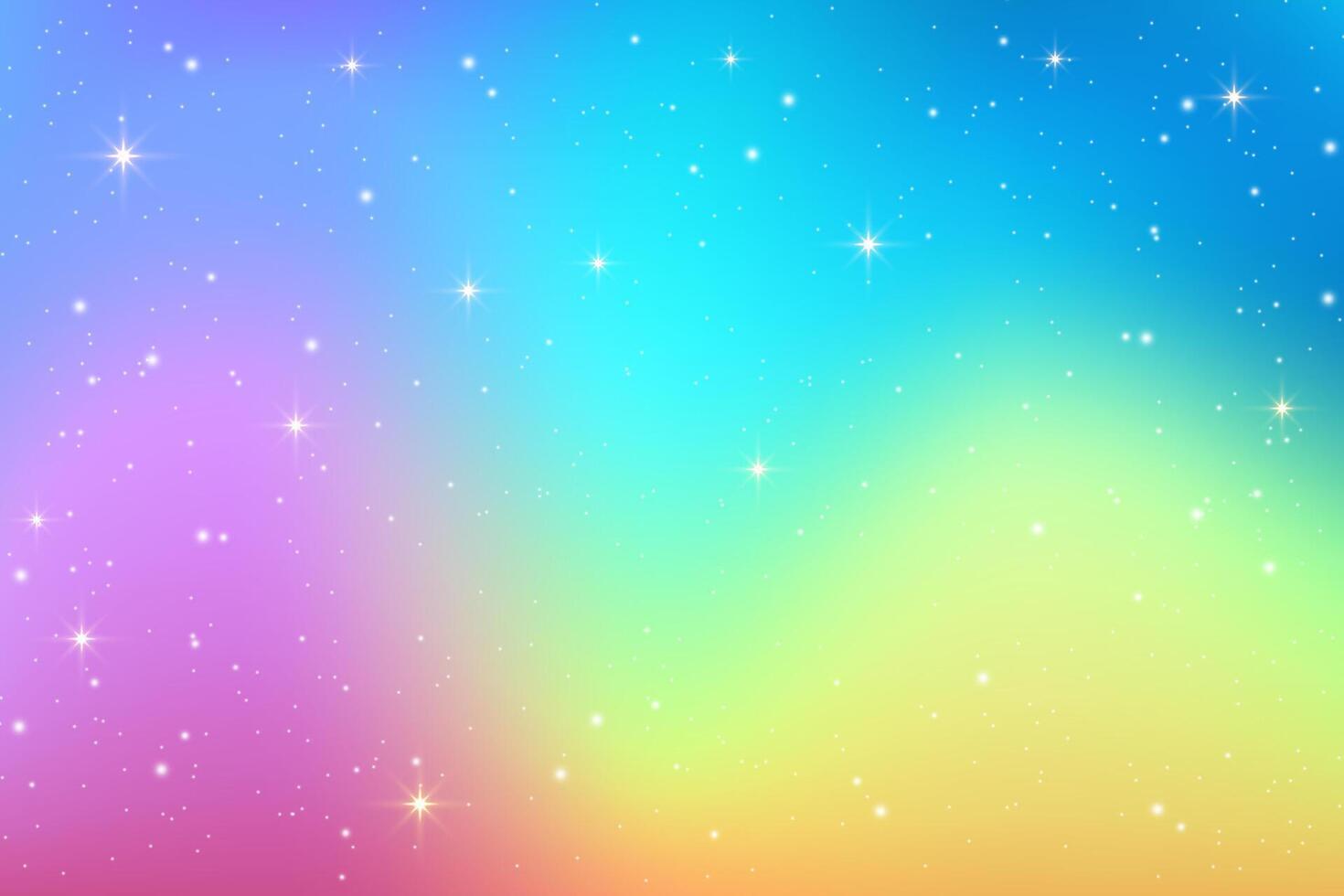 Rainbow gradient background. Abstract unicorn pastel sky with magic stars. Soft gradation fairy bg with glitter and sparkles. Fantastic iridescent wavy wallpaper. vector