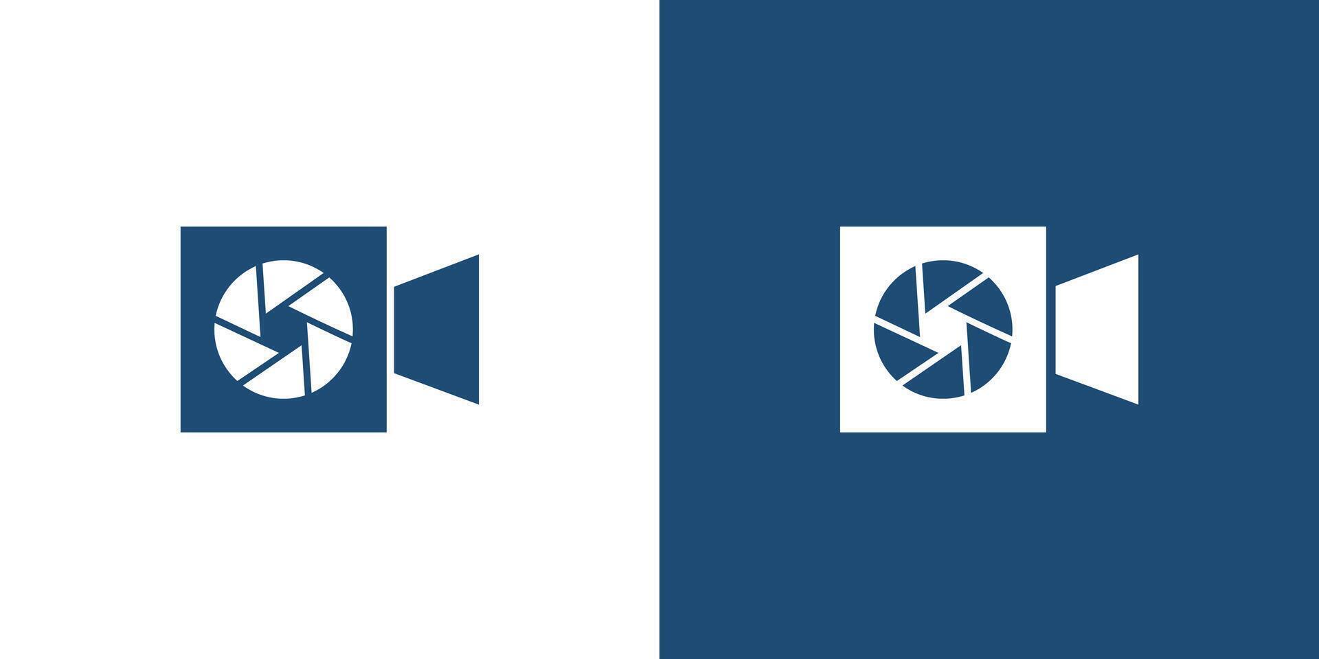 Blue and White Camera Icon with Aperture Symbol Design vector
