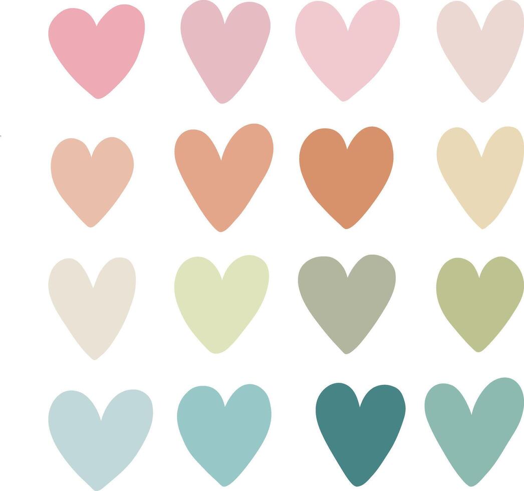 Big set of heart icons. Shapes of love symbols on a white background. Set of Valentine's Day outlines and red silhouettes. Colored flat graphics. Stickers on social networks vector