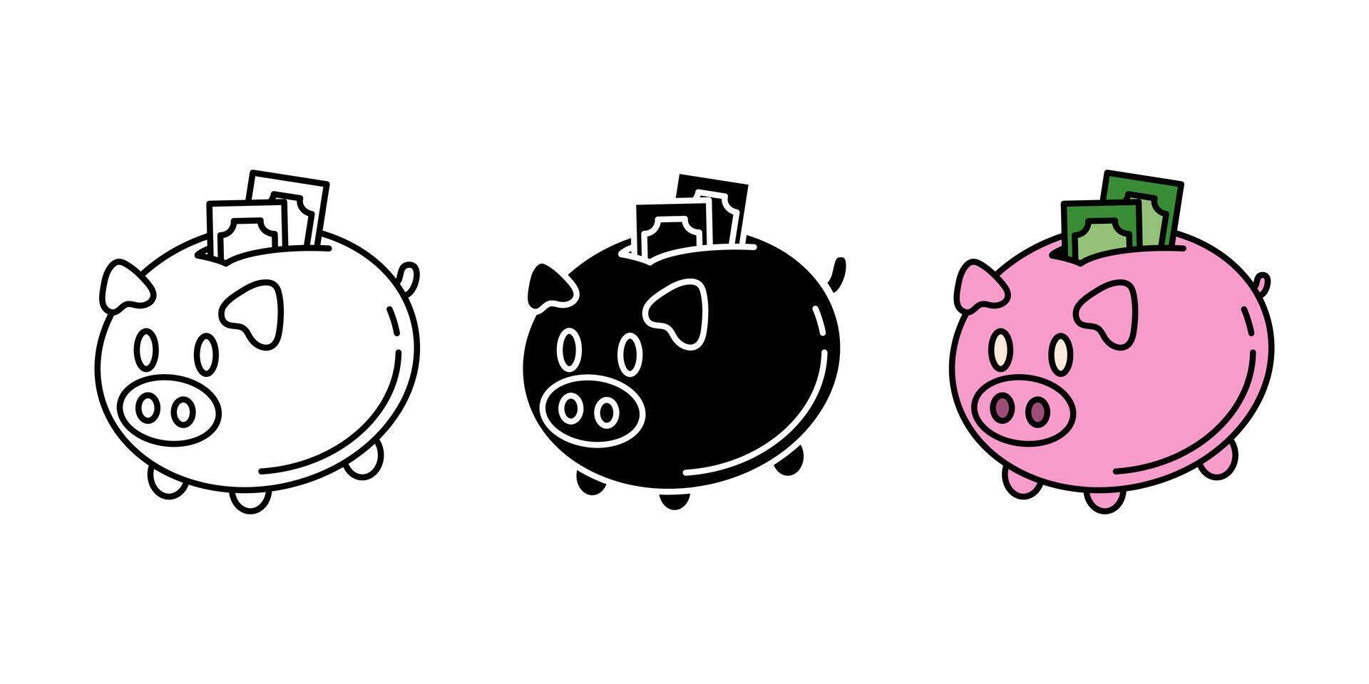 Piggy bank icon. Piggybank with dollar bill illustration. Pink pig savings box symbol. Money economy and budget account. Deposit and investment profit or income pictogram. Cash saving sign. vector