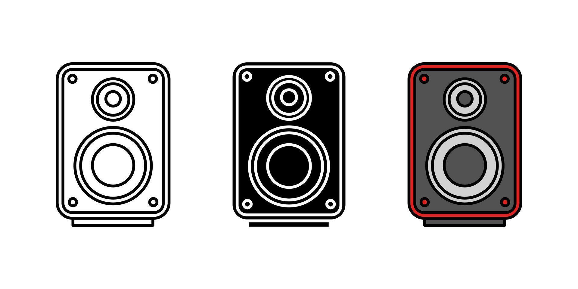 Audio speaker icon. Sound amplifier column illustration. Loudspeaker stereo system. Rock studio equipment. Music system symbol. Electronic acoustic subwoofer sign. Loud bass audio concept. vector