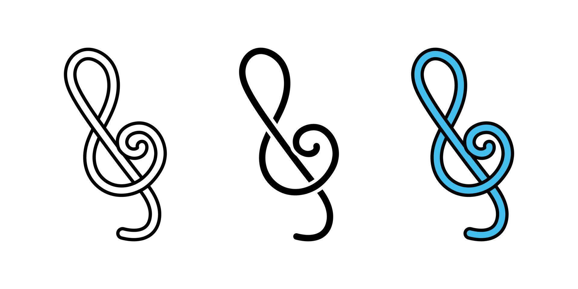 Treble clef icon. Music key illustration. Musical sheet symbol. Classical song sign. Audio sound note pictogram. Treble clef simple outline black concept. vector