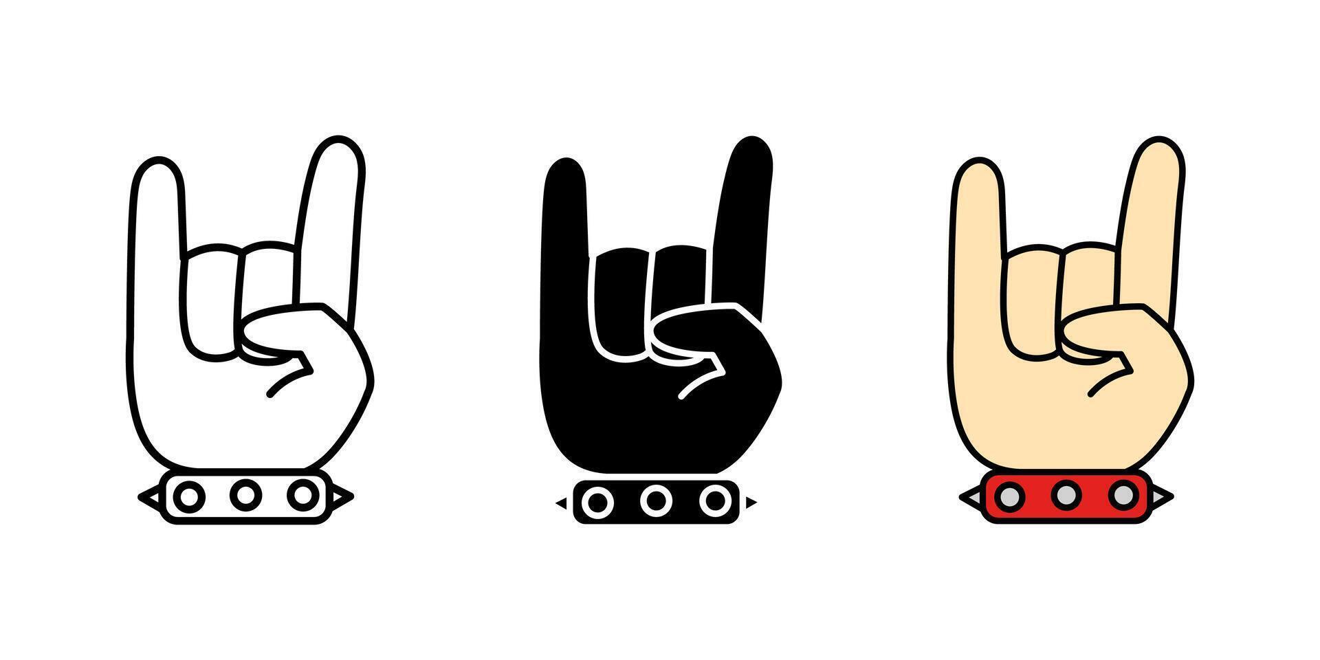 Rock hand sign icon. Horn gesture illustration. Cool fingers symbol. Heavy metal punk arm with spikes bracelet pictogram. Goat palm concept. Rock hand sign concept. vector