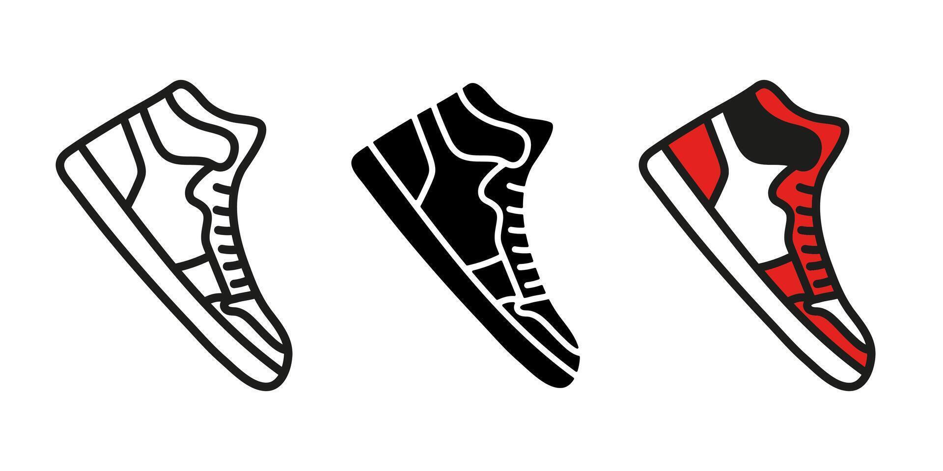 Sneaker icon. Sports shoe illustration. Training shoes symbol. Basketball footwear. High running boots. Stylish and fashionable leather sneakers pictogram. Sneaker silhouette athletic sign. vector