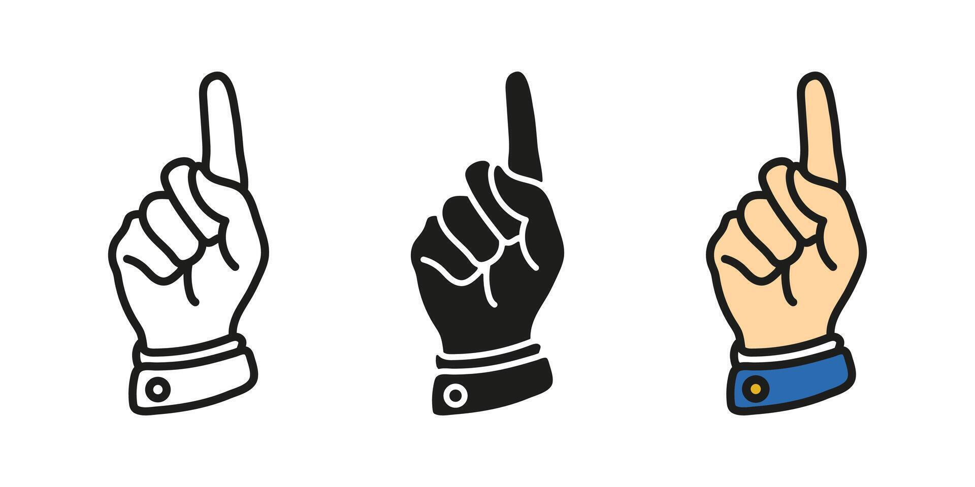Index finger icon. Pointing finger cursor. Rising finger gesture illustration. Direction pointer hand sign. Index finger showing way up symbol. Only one or touch concept isolated. vector