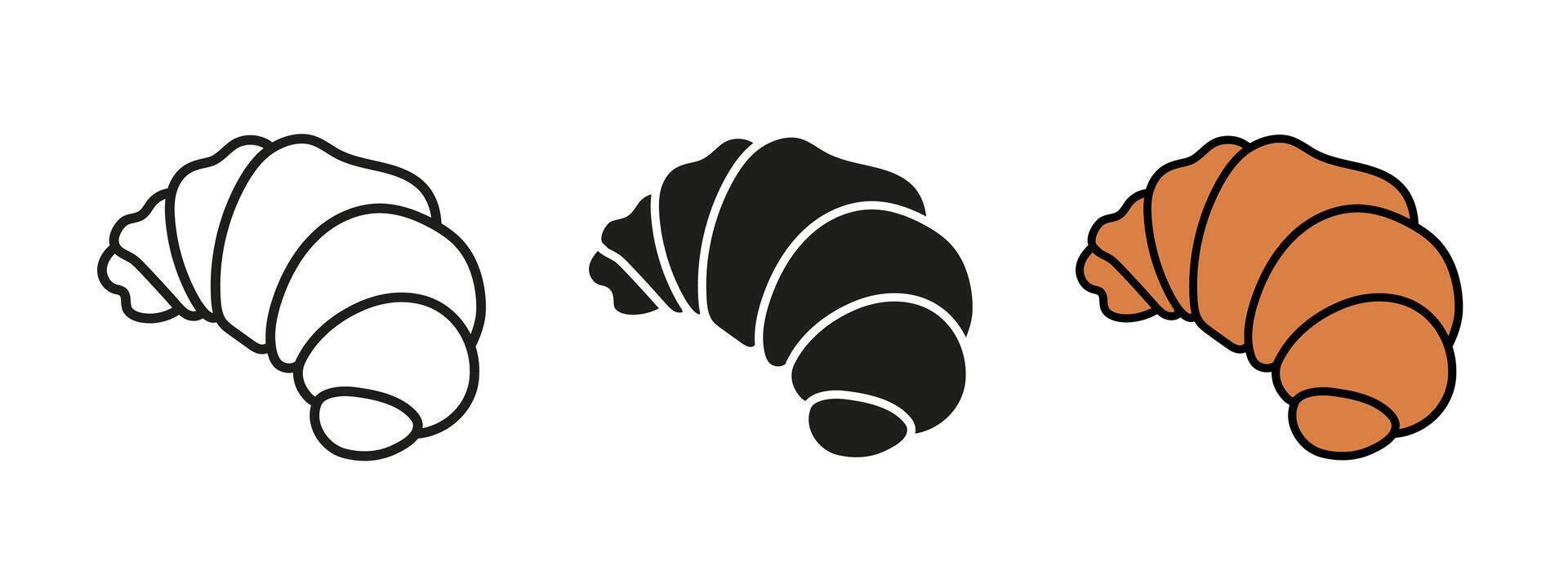 Croissant icon. French bread crescent croissant illustration. Pastry and bakery sign. French breakfast pictogram. Dessert bun for snack cafeteria concept isolated. vector