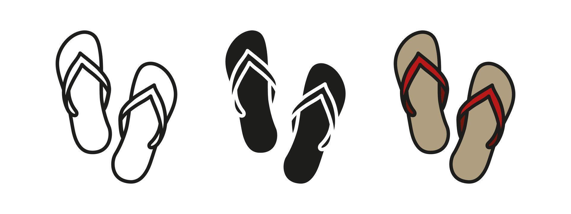 Slippers icon. Flip flops illustration. Beach slippers symbol. Summer footwear sign. Pair of sandals pictogram. Traditional asian shoes concept. vector