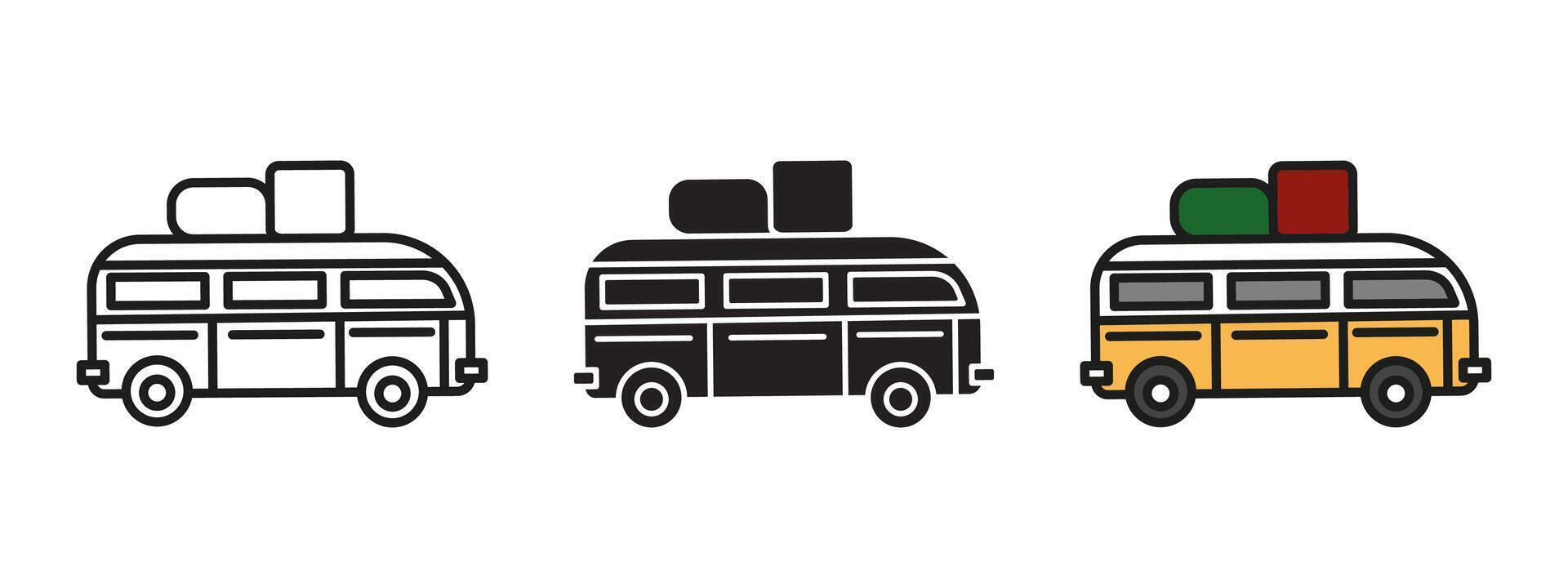 Travel bus icon. Bus tour illustration. RV motor home symbol. Public transport sign. Moving or relocation with carrier truck pictogram. Bus trip journey concept. vector