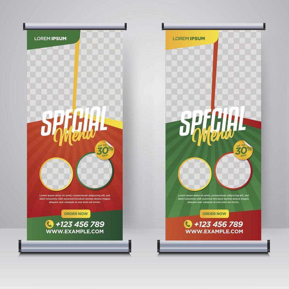 Food and Restaurant roll up banner design promotion template vector