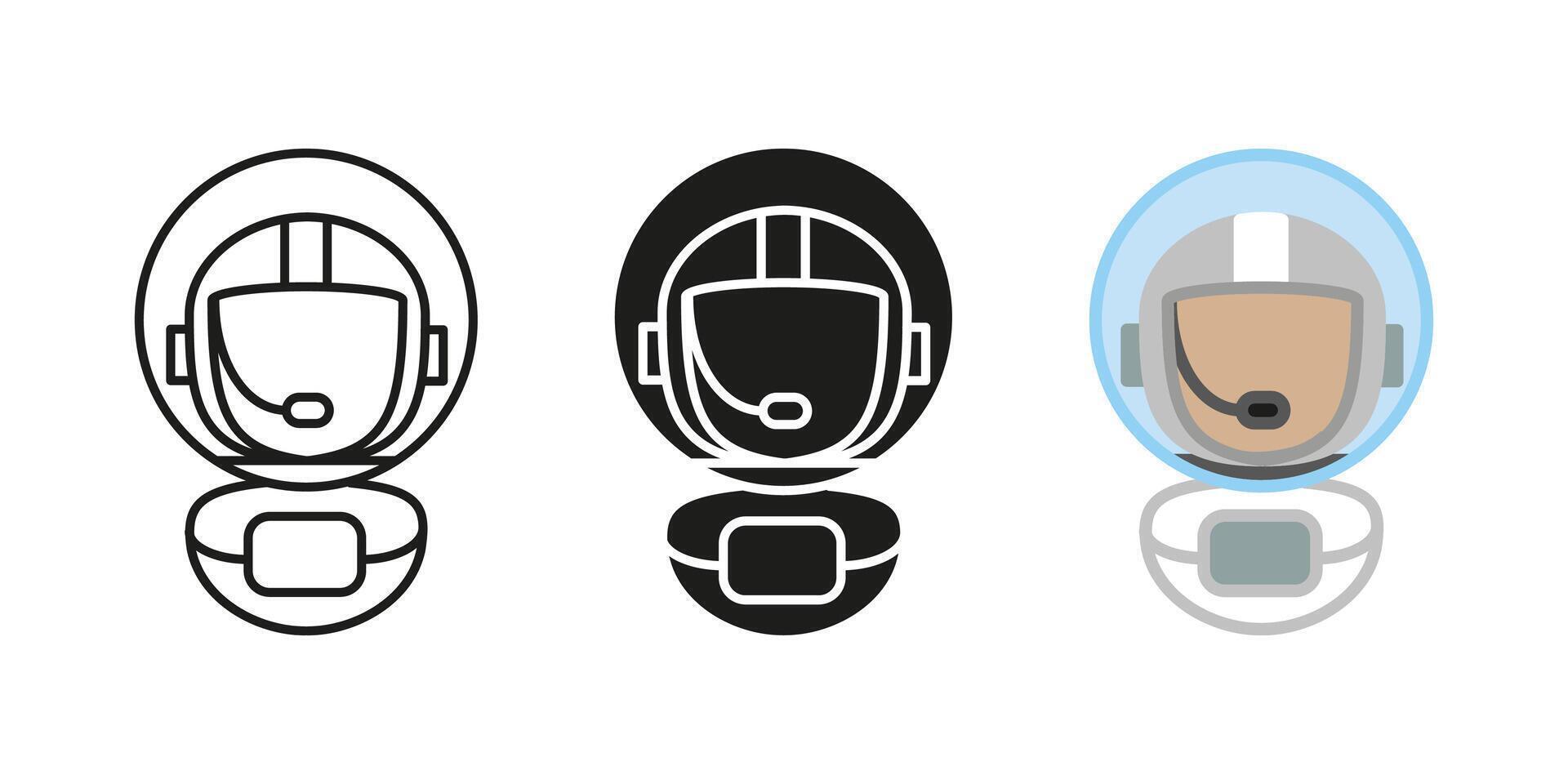 Astronaut icon. Spaceman character illustration. Cosmic suit and space station uniform symbol. Space helmet futuristic concept. Science and exploration cosmonaut person. Astro man pictogram. vector