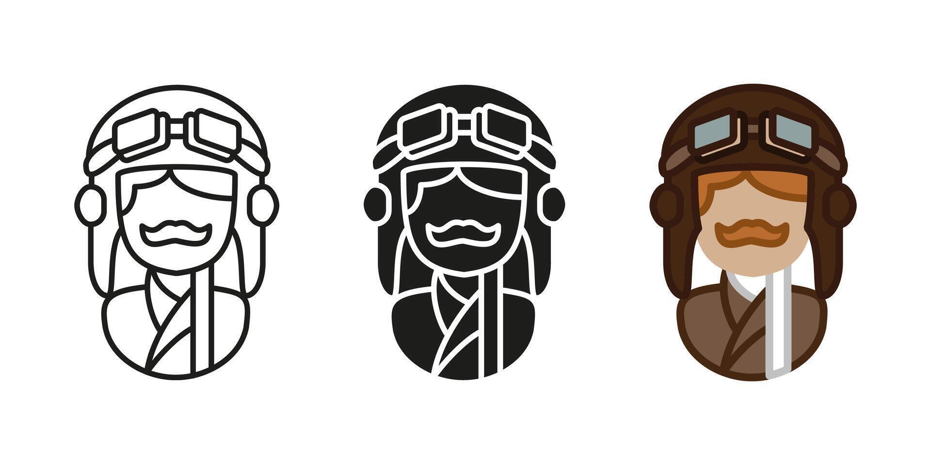 Pilot man icon. Aviator character illustration. Aviation uniform symbol. Airforce military person with helmet and glasses sign. Air flight pilot pictogram. Airman occupation. Airline worker. vector