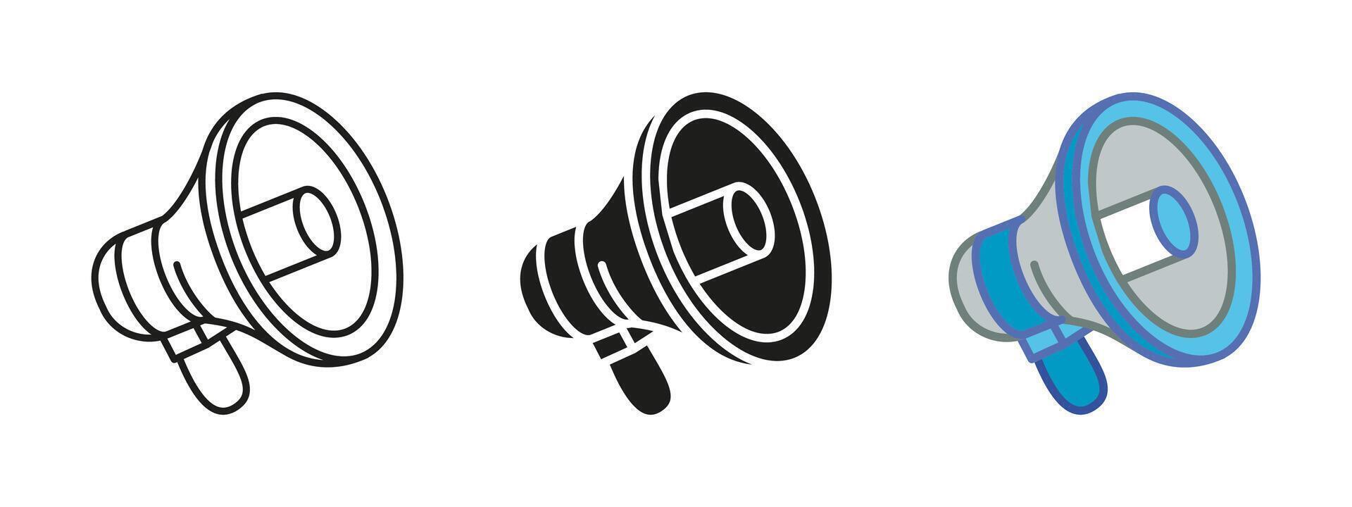 Announcement icon. Megaphone symbol. Loudspeaker illustration. Bullhorn sign. Loud speaker audio promotion pictogram. Broadcast propaganda alert isolated concept. vector