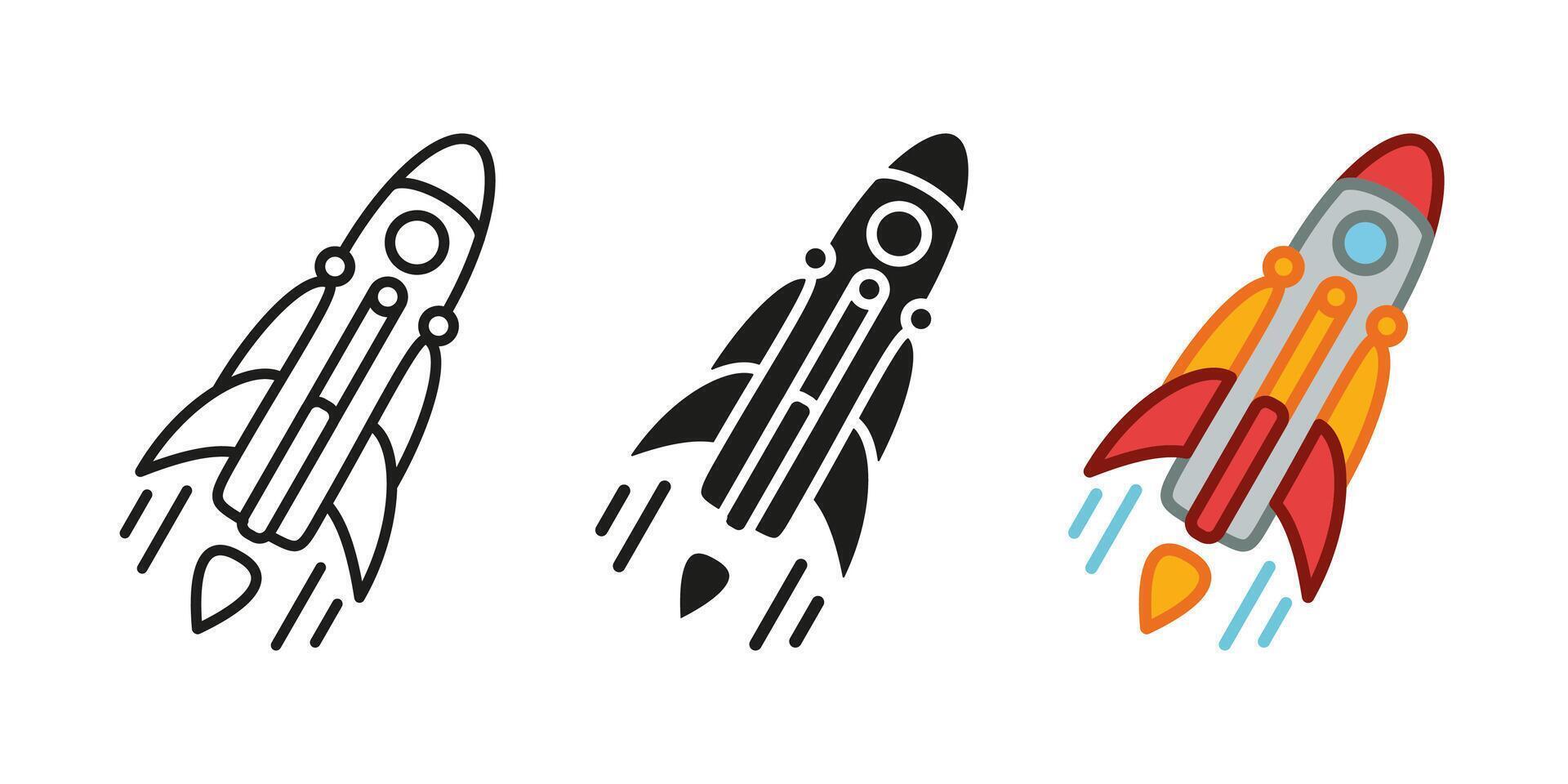 Rocket icon. Spaceship illustration. Space shuttle symbol. Cosmic futuristic technology sign. Startup launch pictogram. Space travel flight isolated concept. vector
