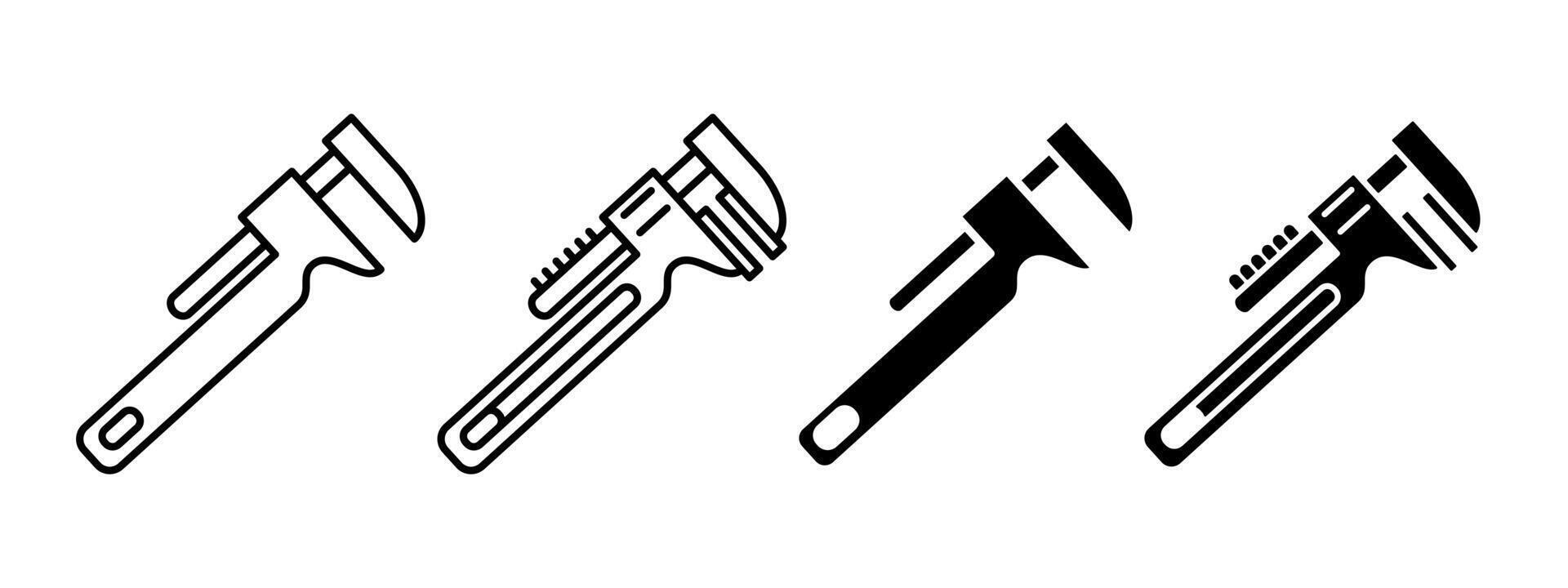 Adjustable wrench icon. Pipe spanner illustration. Mechanic tool symbol. Plumbing equipment sign. Plumber maintenance hardware pictogram. Industrial engineering workshop isolated concept. vector