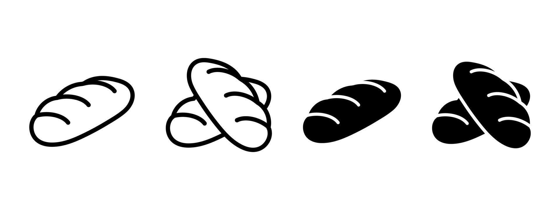 Bread icon. Loaf illustration. Bakery symbol. Grocery logo. Baguette sign. Couple of breads laying one on other pictogram. Simple wheat loaf silhouette outline, line and black isolated. vector