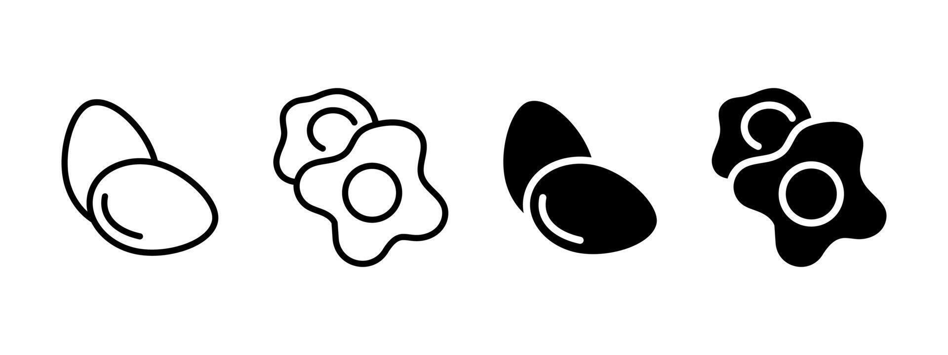 Boiled egg icon. Fried eggs illustration. Easter eggs symbol. Breakfast sign. Protein food nourishment pictogram. Grocery concept outline, line, black isolated on white background. vector