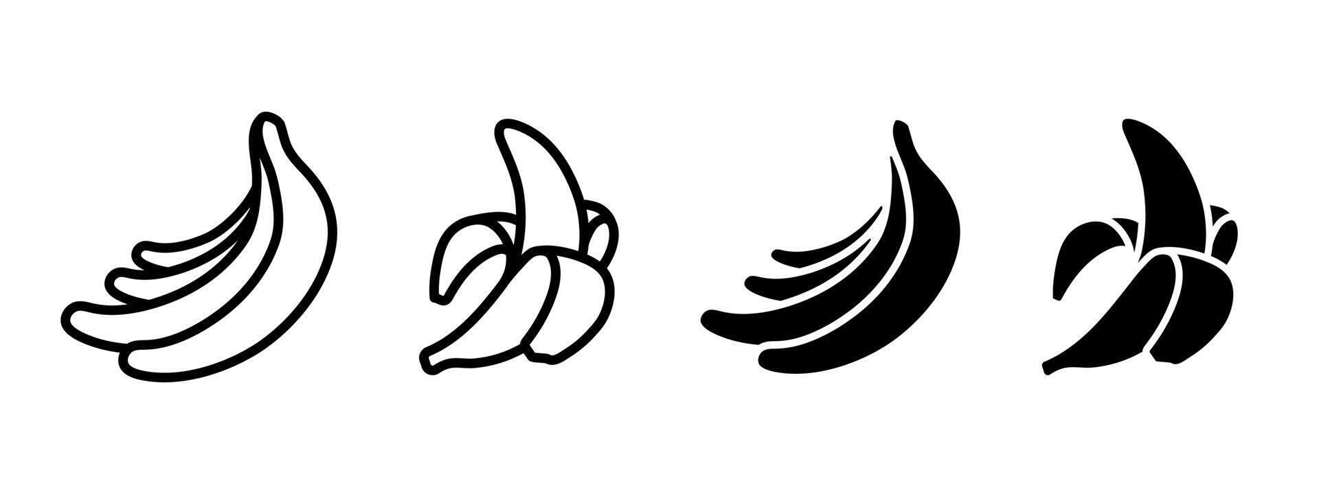Banana icon. Bunch of bananas illustration. Peeled banana symbol. Bananas peel sign. Organic healthy fruit pictogram outline, line and black isolated on white background. vector