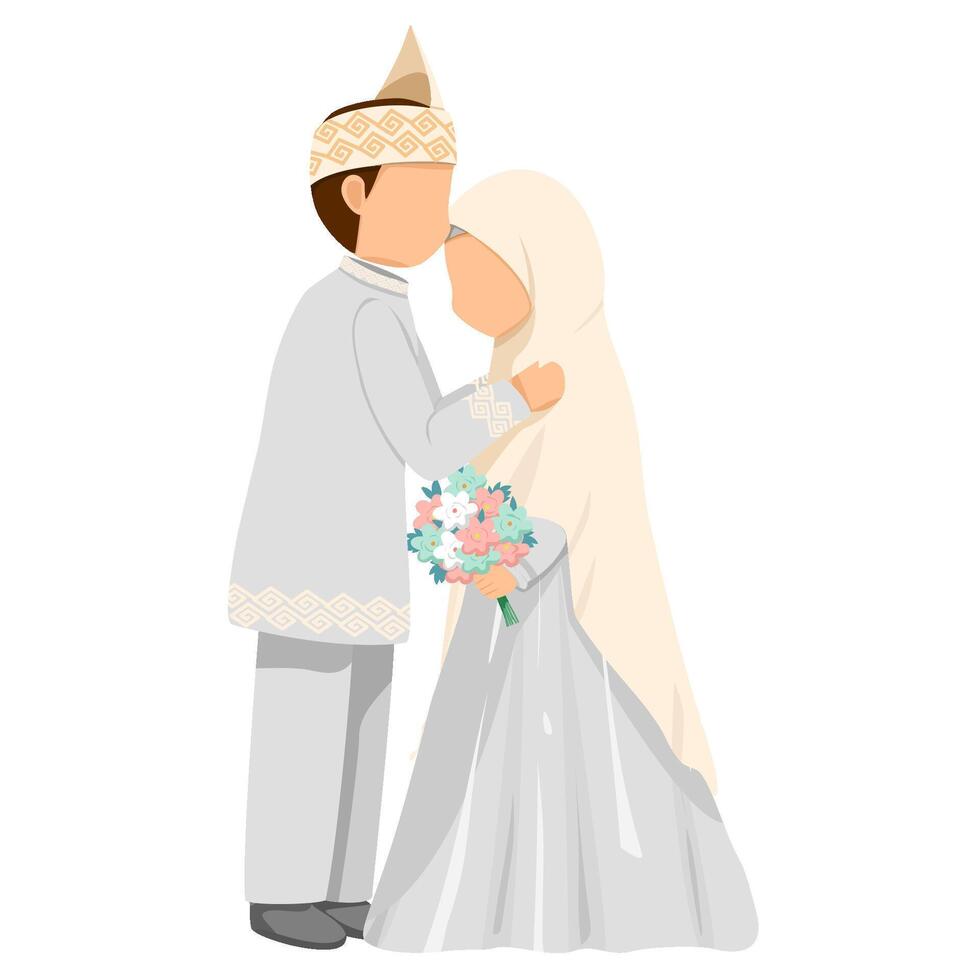 The groom kisses the bride's forehead vector