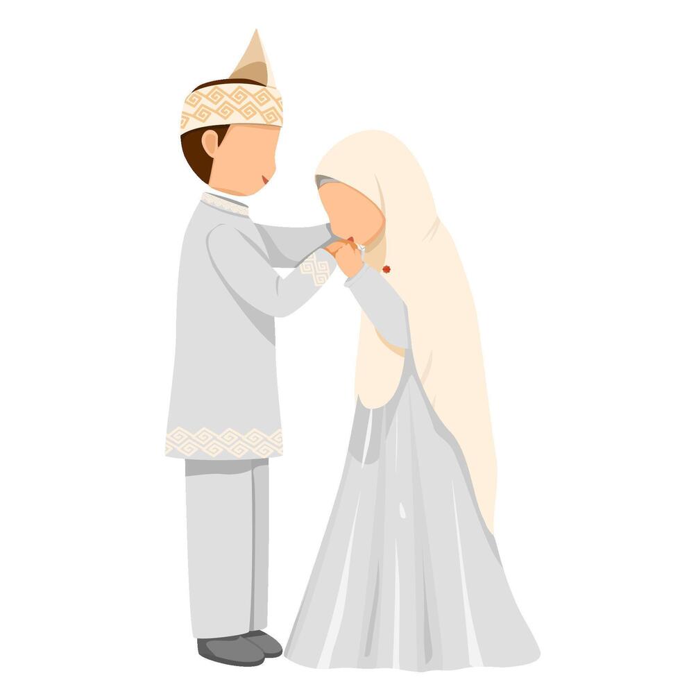 The bride kisses the groom's hand vector