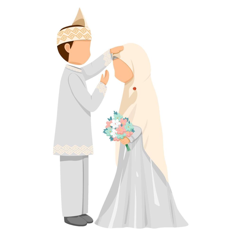 The groom prays for the bride vector