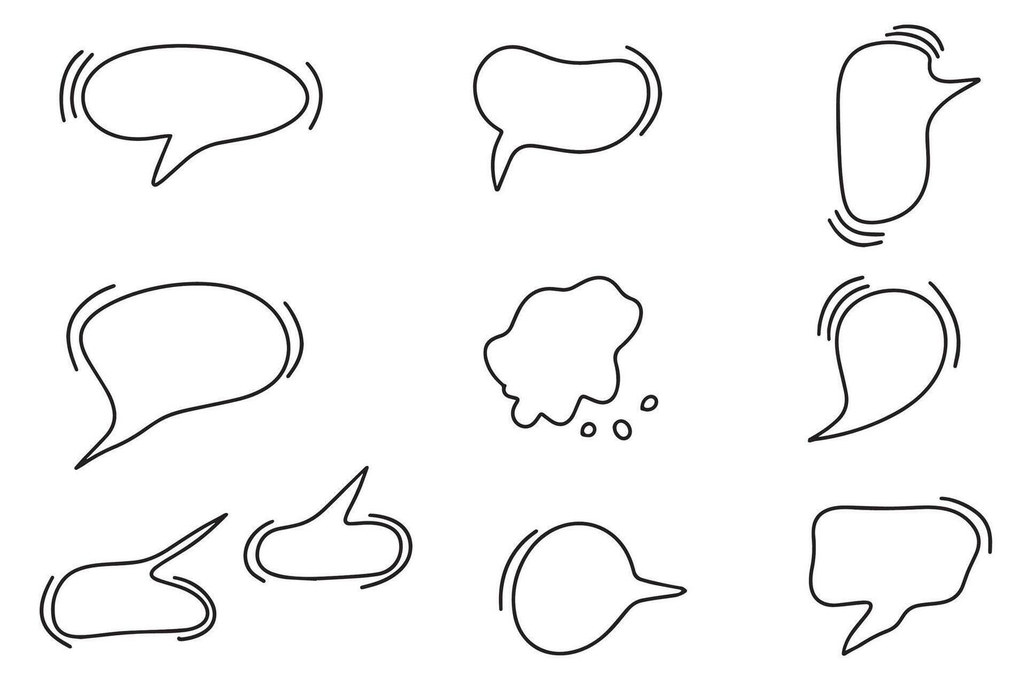 Speech Bubble icon set. Talk bubbles with editable stroke. Set of thin line doodle speech bubbles isolated on white background. vector