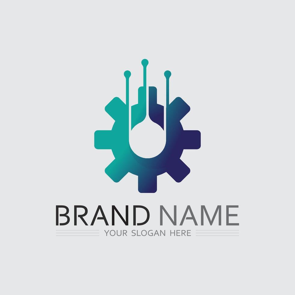 Tech gear logo design template. Technology Logo Template cyber icon vector