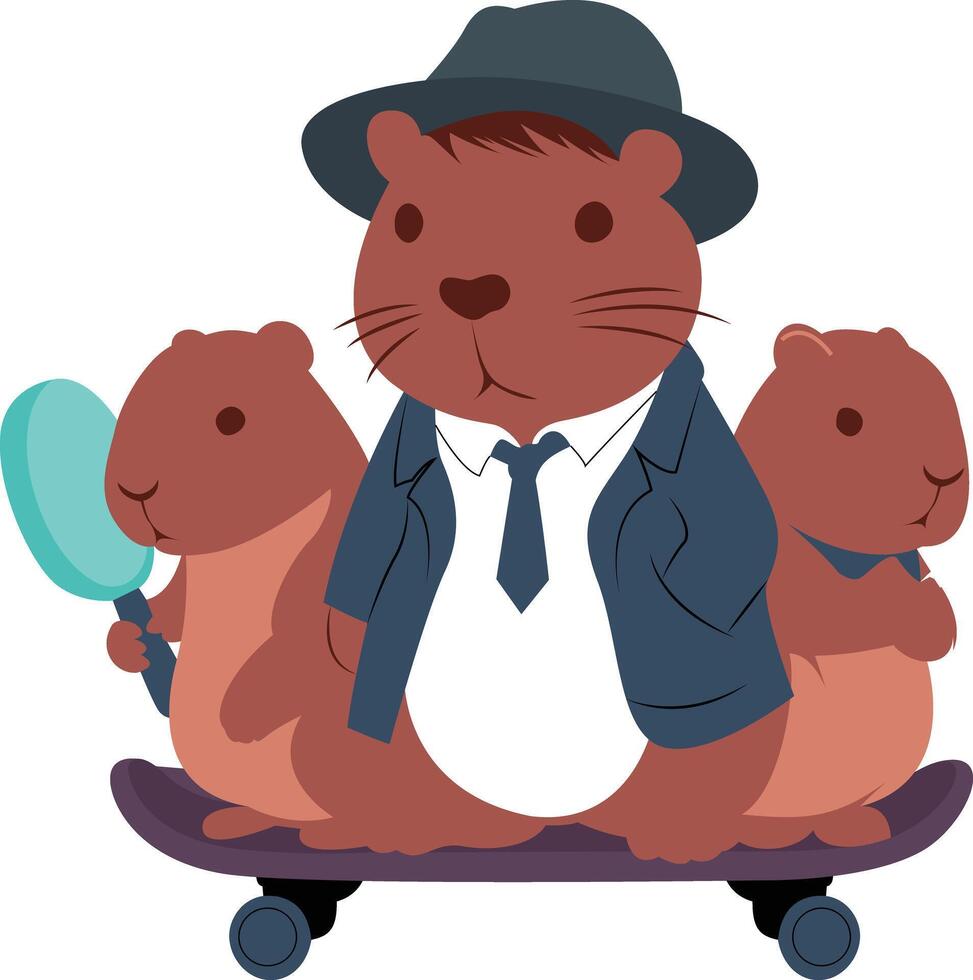 A cartoon groundhog wearing a suit and tie and holding a magnifying glass vector