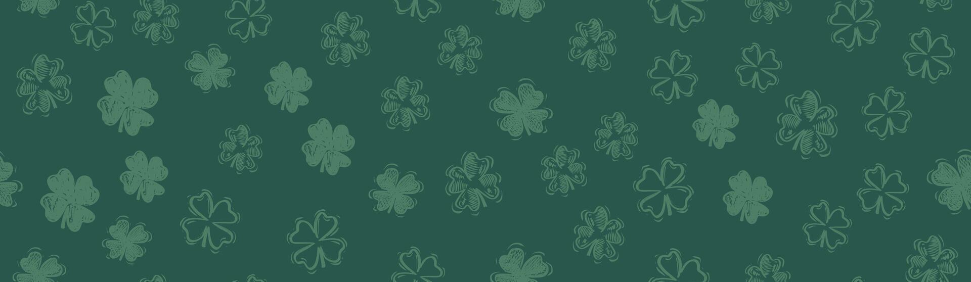 Clover pattern on green, Saint Patricks Day, hand drawn illustrations. vector